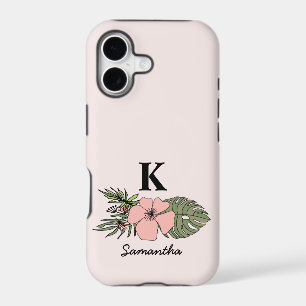 Trendy Hand Drawn Tropical Leaves Floral Monogram