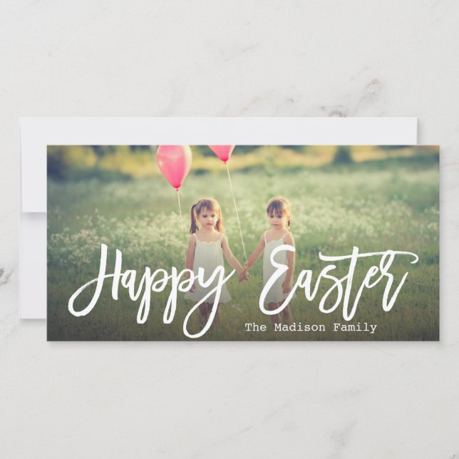 Trendy Hand Lettered Script | Easter Photo Holiday Card (Front)