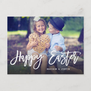 Trendy Hand Lettered Script Easter Photo Holiday Postcard