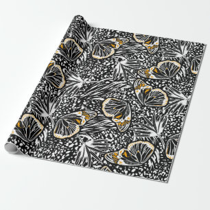 Trendy hand sketch butterflies flying blending wit wrapping paper