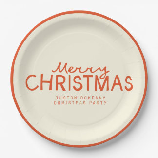 Trendy Hand-written Merry Christmas text Paper Plate
