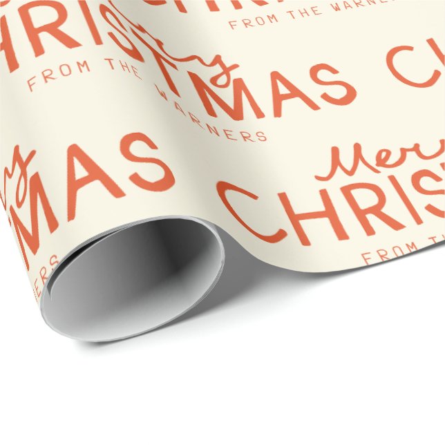 Trendy Hand-written Merry Christmas text Wrapping Paper (Roll Corner)