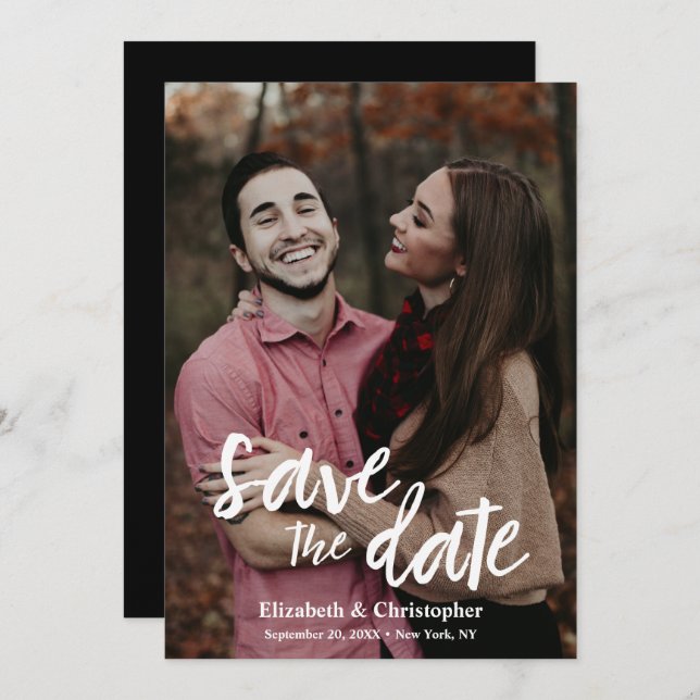 Trendy Handlettering script engagement photo  Save The Date (Front/Back)