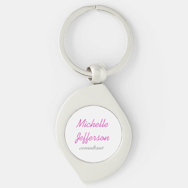 Trendy Handwriting Pink White Clean Keychain (Front)