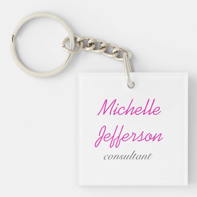 Trendy Handwriting Pink White Clean Keychain (Front)
