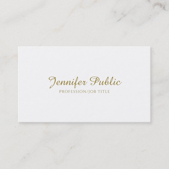 Trendy Handwritten Gold Script Minimalist Design Business Card (Front)