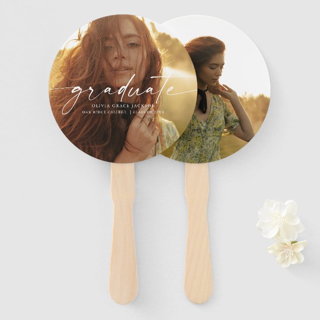 Trendy Handwritten Script Graduation Photo Hand Fan (Front and Back)