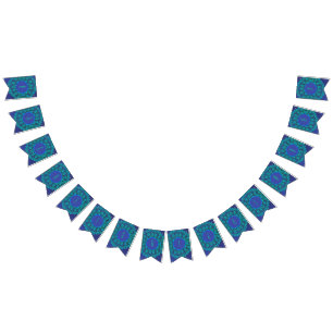 TRENDY HAPPY BIRTHDAY PEACOCK FEATHER BLUE GREEN BUNTING FLAGS