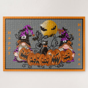 Trendy Happy Halloween Grey Gnome Jigsaw Puzzle