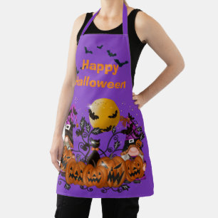 Trendy Happy Halloween Purple Gnome Apron