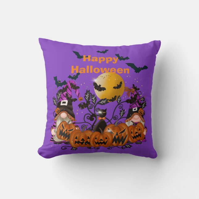 Trendy Happy Halloween Purple Gnome Cotton 16"X16 Throw Pillow (Front)
