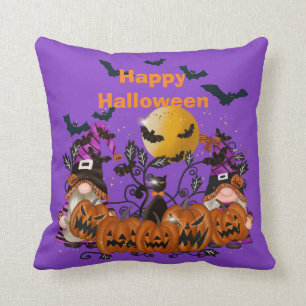 Trendy Happy Halloween Purple Gnome Cotton 16"X16 Throw Pillow