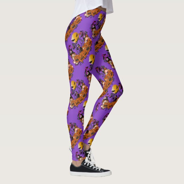 Trendy Happy Halloween Purple Gnome Leggings (Right)