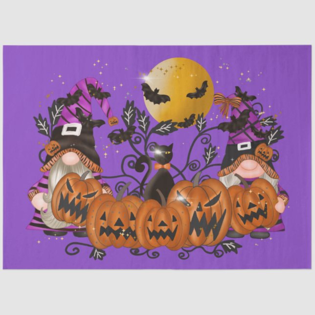 Trendy Happy Halloween Purple Gnome Tissue Paper (Front)