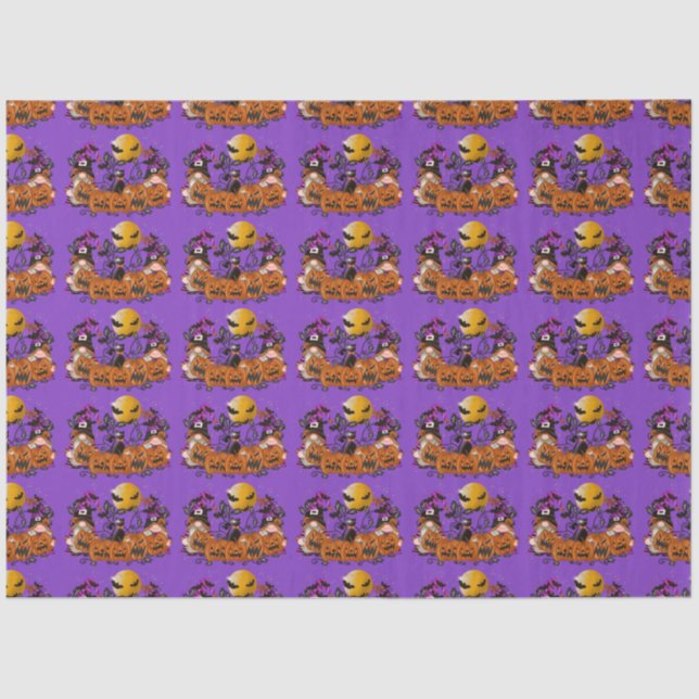 Trendy Happy Halloween Purple Gnome Tissue Paper (Front)