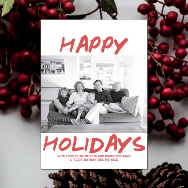 Trendy Happy Holidays Photo Card | Red (Red Trendy Happy Holidays Photo Card)