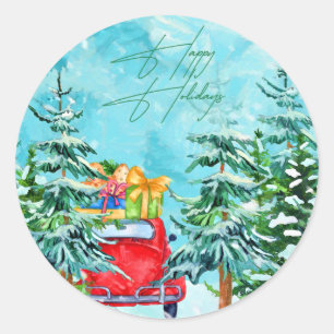 Trendy Happy Holidays Watercolor Christmas Sticker