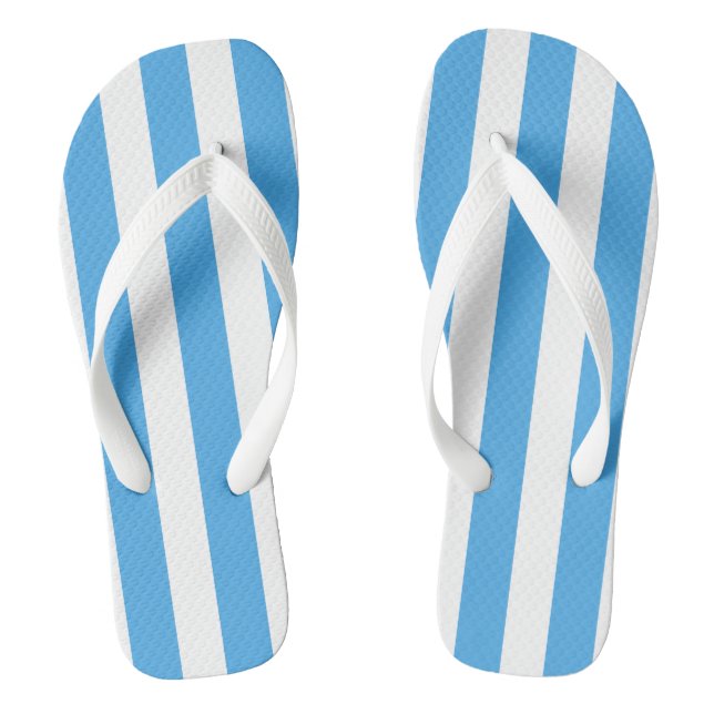 Trendy Happy Summer Blue & White Wide Stripe Flip Flops (Footbed)