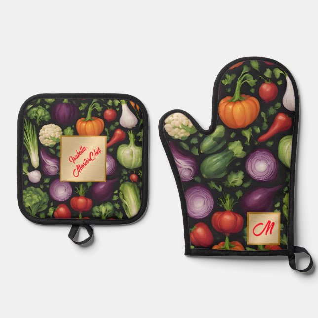 Trendy Happy Vegetables Healthy Food Collection Oven Mitt & Pot Holder Set (Front)