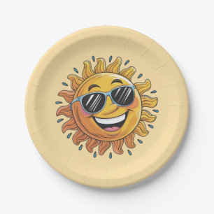 Trendy Happy Yellow Sun with Sunglasses Paper Plate