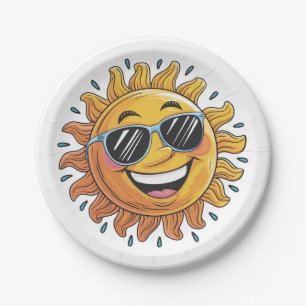 Trendy Happy Yellow Sun with Sunglasses   Paper Plate