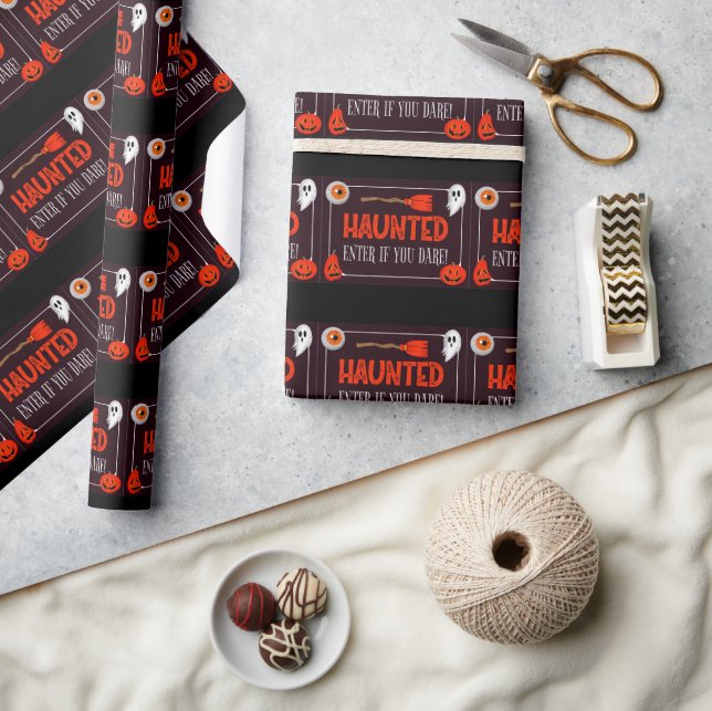 Trendy Haunted Halloween Quote Gift Wrapping Paper (Crafts)