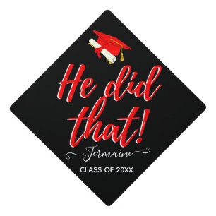 Trendy He Did That Red & Black Diploma Urban Graduation Cap Topper
