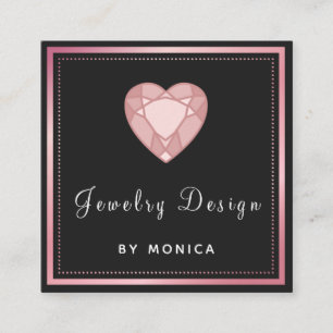 Trendy Heart Gemstone Jewellery Designer Rose Gold Square Business Card