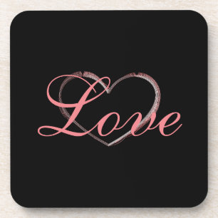 Trendy Heart Grey Calligraphy Love Wedding Coaster