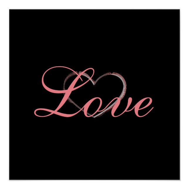 Trendy Heart Grey Calligraphy Love Wedding Poster (Front)