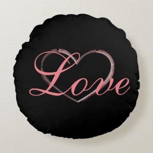 Trendy Heart Grey Calligraphy Love Wedding Round Pillow