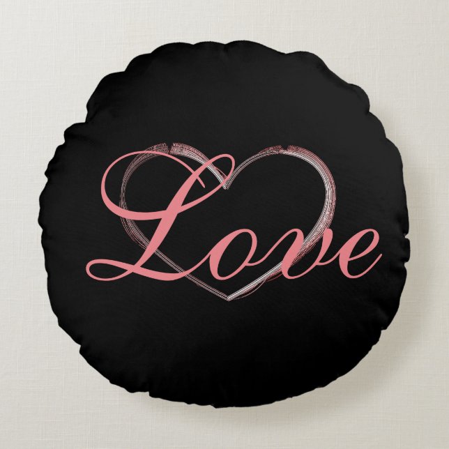 Trendy Heart Grey Calligraphy Love Wedding Round Pillow (Front)
