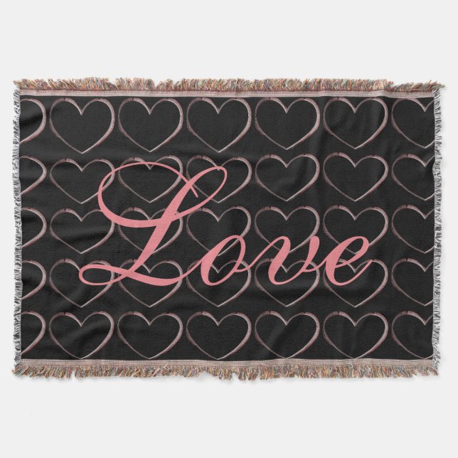 Trendy Heart Grey Calligraphy Love Wedding Throw Blanket (Front)