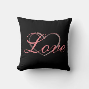 Trendy Heart Grey Calligraphy Love Wedding Throw Pillow