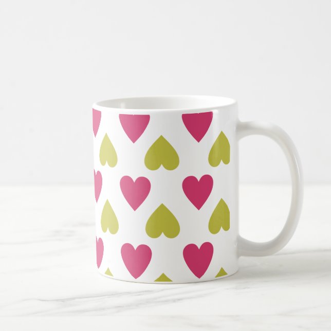 Trendy Heart Pattern | Cute Pink And Green Hearts Coffee Mug (Right)
