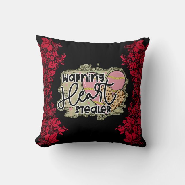 Trendy Heart Stealer Valentines Day Cotton Throw Pillow (Front)