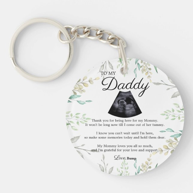Trendy Heartfelt Message from Bump to Dad to be Keychain (Front)