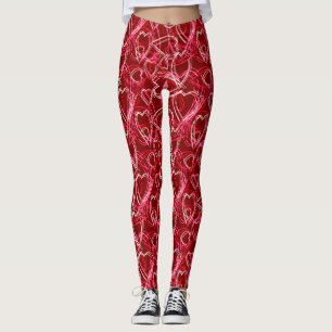 Trendy Hearts Pattern Romantic Ruby Red Leggings