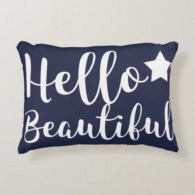 Trendy Hello Beautiful Hand Lettering Decorative Pillow (Front)