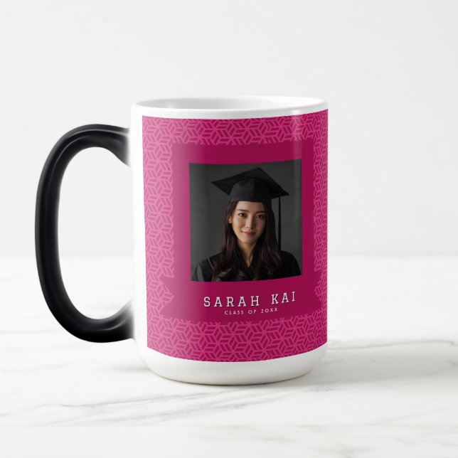 Trendy Hexagonal Pattern Dad  Graduation Gift Magic Mug (Left)