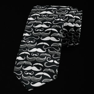 Trendy Hipster Black and White Mustache Pattern Tie