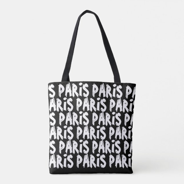 Trendy hispter paris tote bag | Black and white (Back)