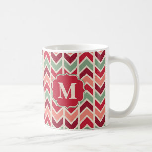 Trendy Holiday Chevrons Pattern with Monogram Coffee Mug