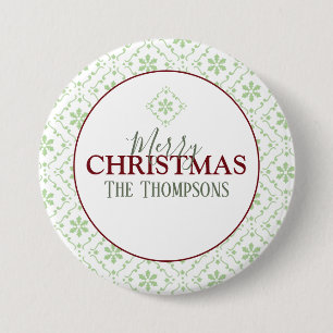 Trendy Holiday Christmas Custom Family Name 3 Inch Round Button