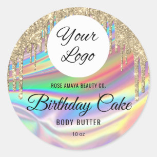 Trendy Holographic Glitter Drips Beauty Cosmetic Classic Round Sticker