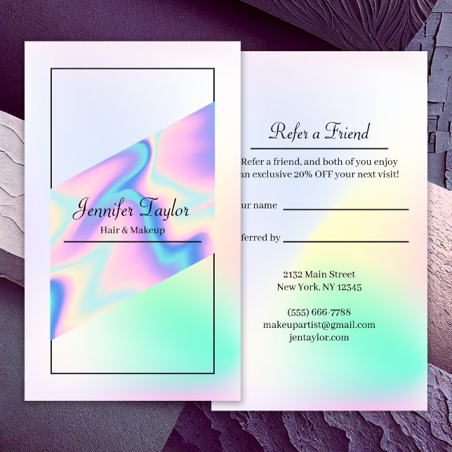 Trendy Holographic Gradient Refer a Friend Referral Card (Creator Uploaded)