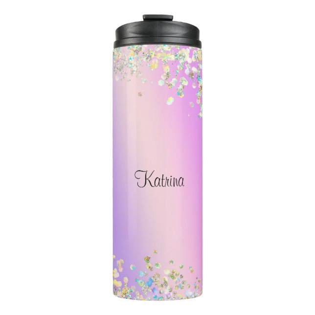 Trendy Holographic Pastel Glitter  Thermal Tumbler (Front)