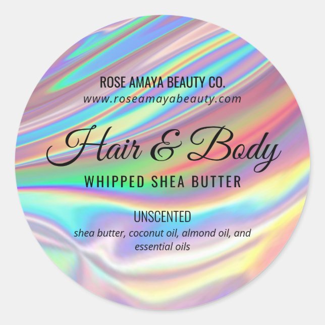 Trendy Holographic Rainbow Beauty Cosmetic Label (Front)