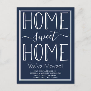 Trendy Home Sweet Home Typography Navy Moving Announcement Postcard