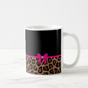 Trendy Hot Pink and Black Leopard Bow Coffee Mug